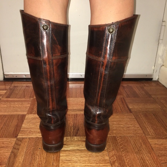 FRYE Distressed 17" Brown Leather Riding Boots 8 - Picture 2 of 8